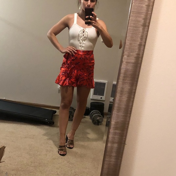 Ivory knit tie up ribbed lace bodysuit sz S - Picture 7 of 8